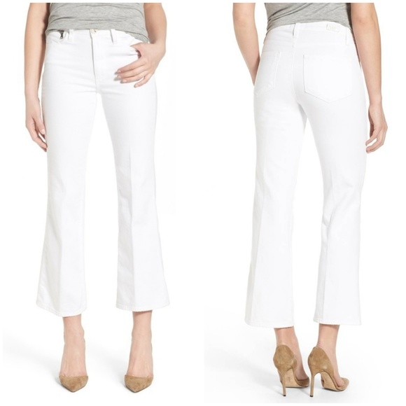 high waisted cropped white jeans
